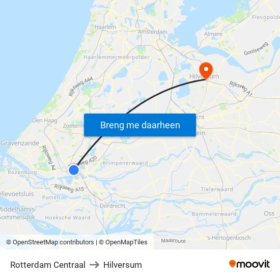 Rotterdam Centraal to Hilversum map