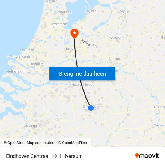 Eindhoven Centraal to Hilversum map