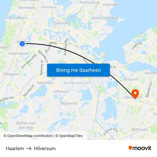 Haarlem to Hilversum map