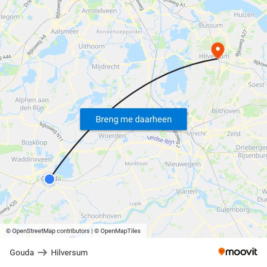 Gouda to Hilversum map
