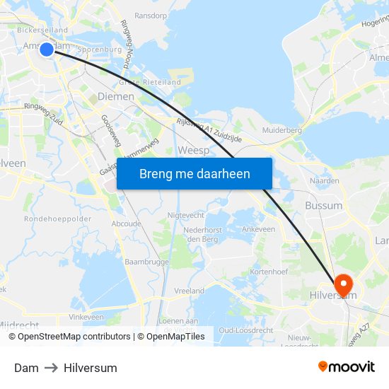 Dam to Hilversum map