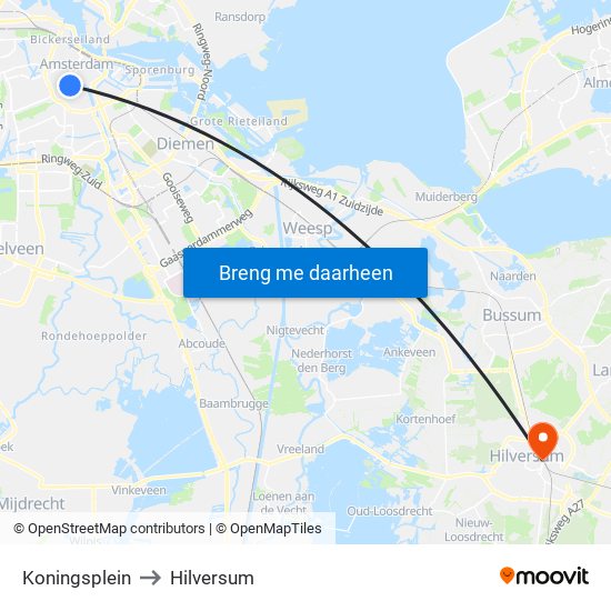 Koningsplein to Hilversum map