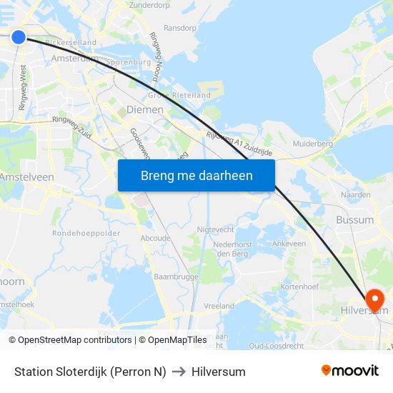 Station Sloterdijk (Perron N) to Hilversum map