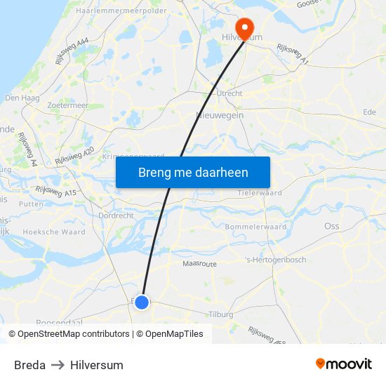 Breda to Hilversum map