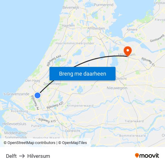 Delft to Hilversum map