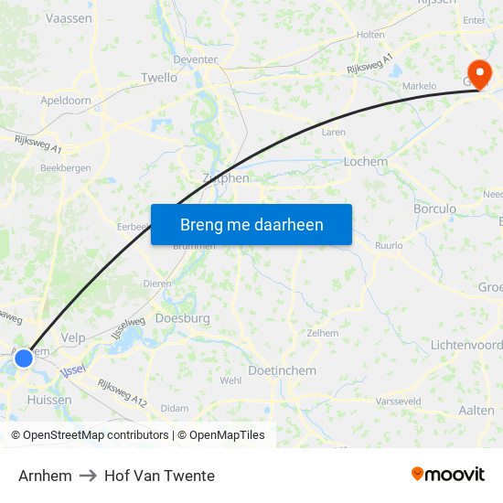 Arnhem to Hof Van Twente map