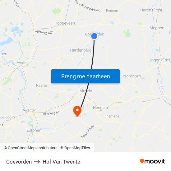 Coevorden to Hof Van Twente map