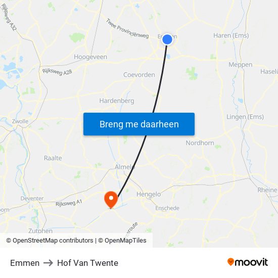 Emmen to Hof Van Twente map