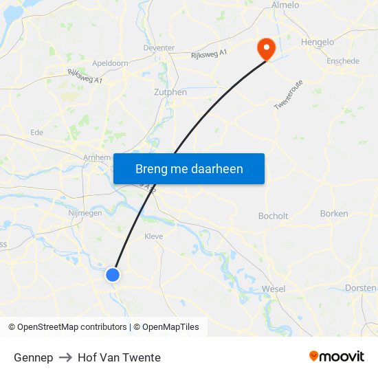Gennep to Hof Van Twente map