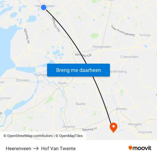 Heerenveen to Hof Van Twente map