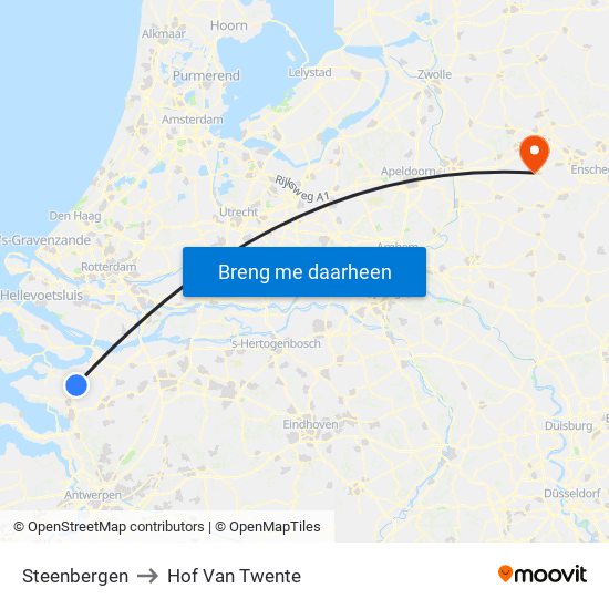 Steenbergen to Hof Van Twente map