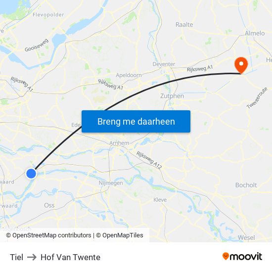 Tiel to Hof Van Twente map
