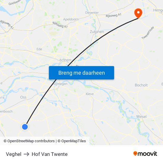 Veghel to Hof Van Twente map