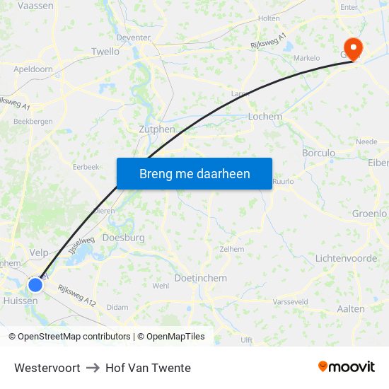 Westervoort to Hof Van Twente map