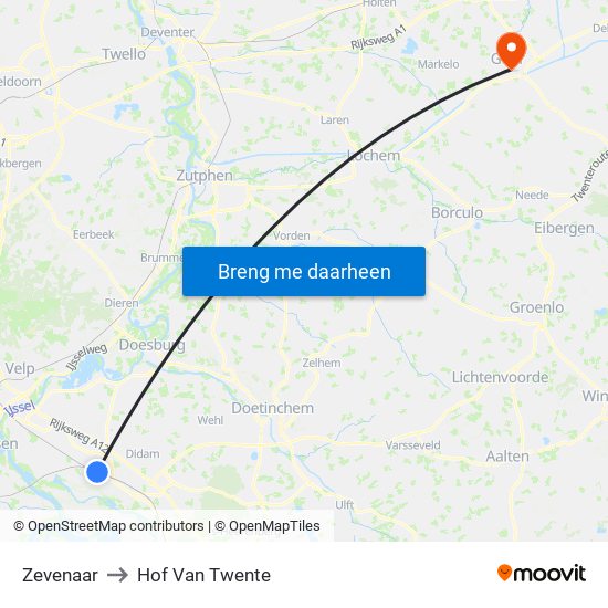 Zevenaar to Hof Van Twente map