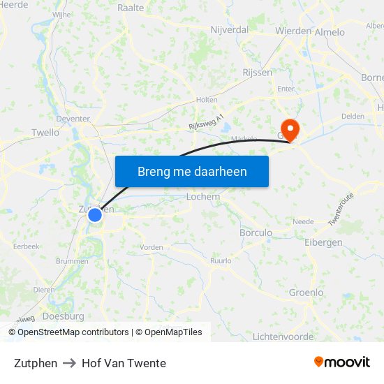 Zutphen to Hof Van Twente map