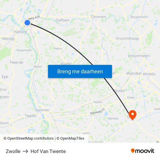 Zwolle to Hof Van Twente map