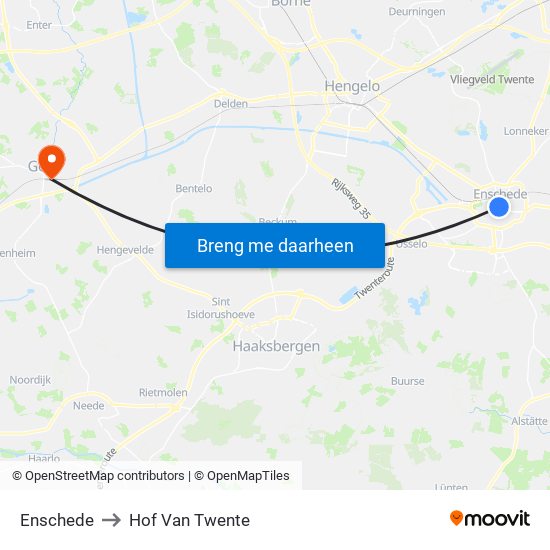 Enschede to Hof Van Twente map