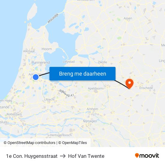 1e Con. Huygensstraat to Hof Van Twente map