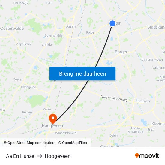 Aa En Hunze to Hoogeveen map