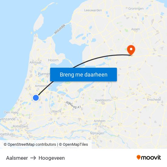 Aalsmeer to Hoogeveen map