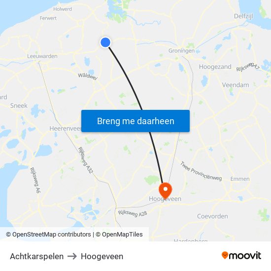 Achtkarspelen to Hoogeveen map