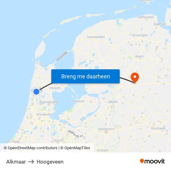 Alkmaar to Hoogeveen map