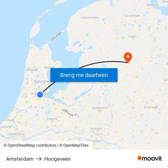 Amsterdam to Hoogeveen map