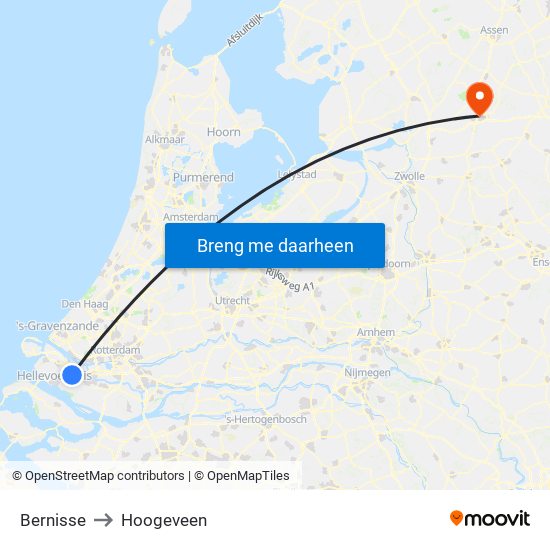 Bernisse to Hoogeveen map