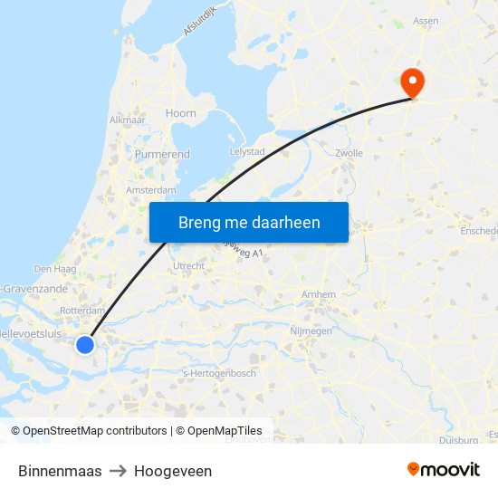 Binnenmaas to Hoogeveen map