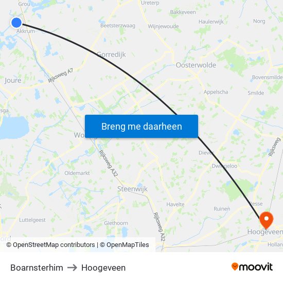 Boarnsterhim to Hoogeveen map
