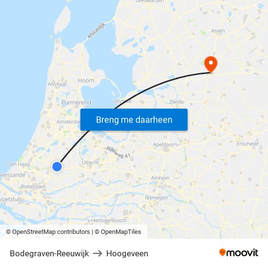 Bodegraven-Reeuwijk to Hoogeveen map