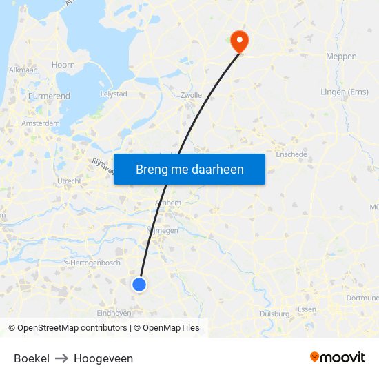 Boekel to Hoogeveen map