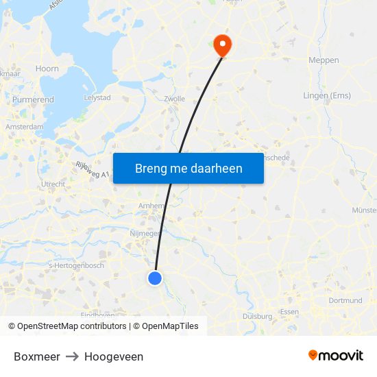 Boxmeer to Hoogeveen map