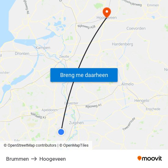 Brummen to Hoogeveen map