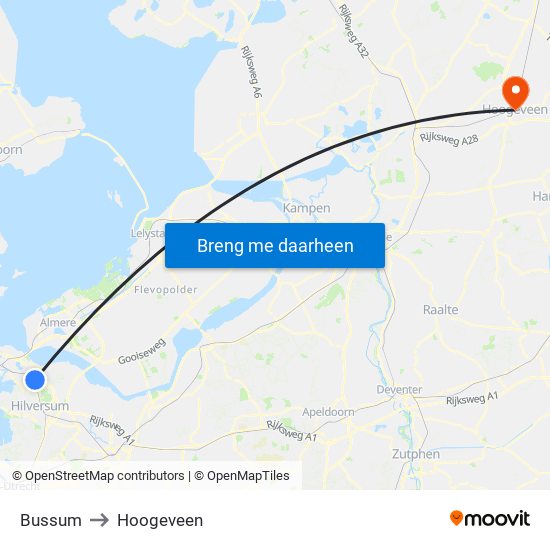 Bussum to Hoogeveen map