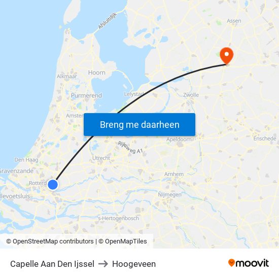 Capelle Aan Den Ijssel to Hoogeveen map