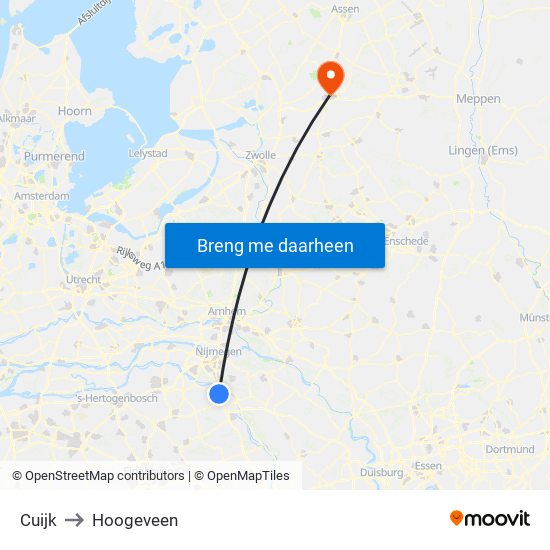 Cuijk to Hoogeveen map