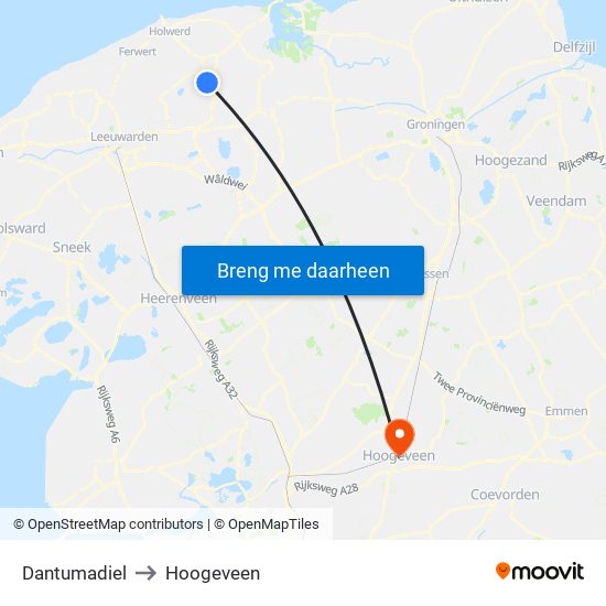 Dantumadiel to Hoogeveen map