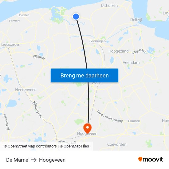 De Marne to Hoogeveen map