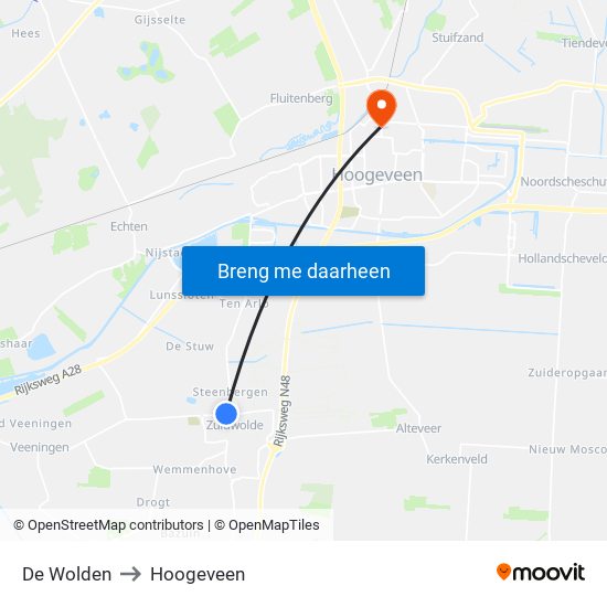 De Wolden to Hoogeveen map