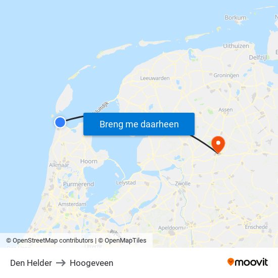 Den Helder to Hoogeveen map