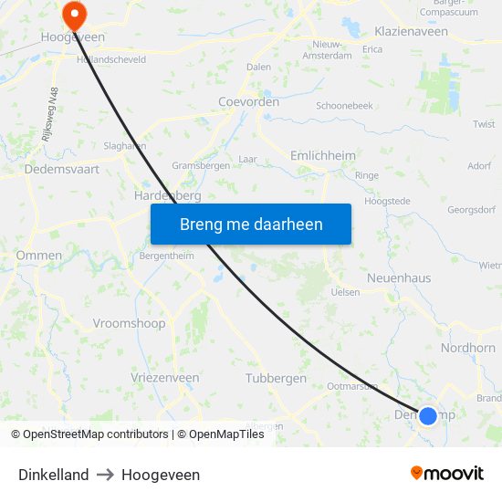 Dinkelland to Hoogeveen map
