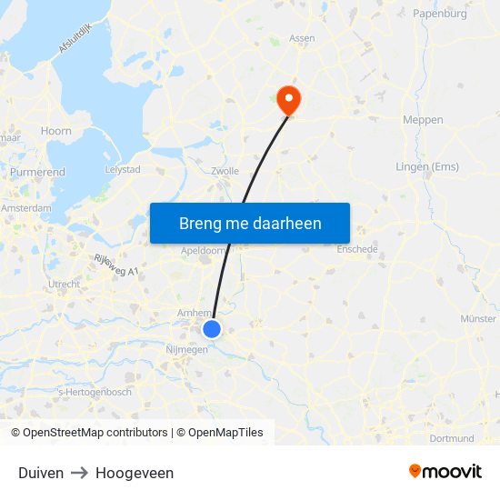 Duiven to Hoogeveen map