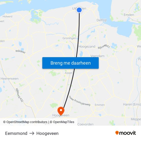 Eemsmond to Hoogeveen map