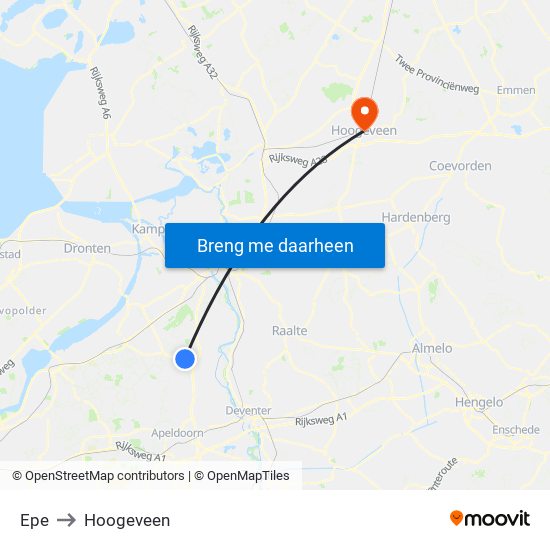 Epe to Hoogeveen map