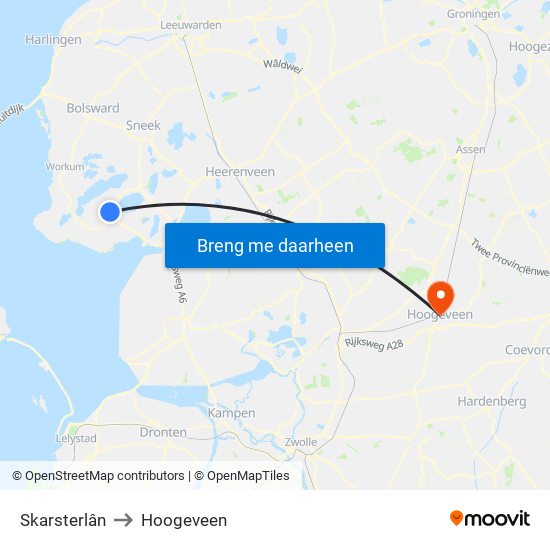 Skarsterlân to Hoogeveen map