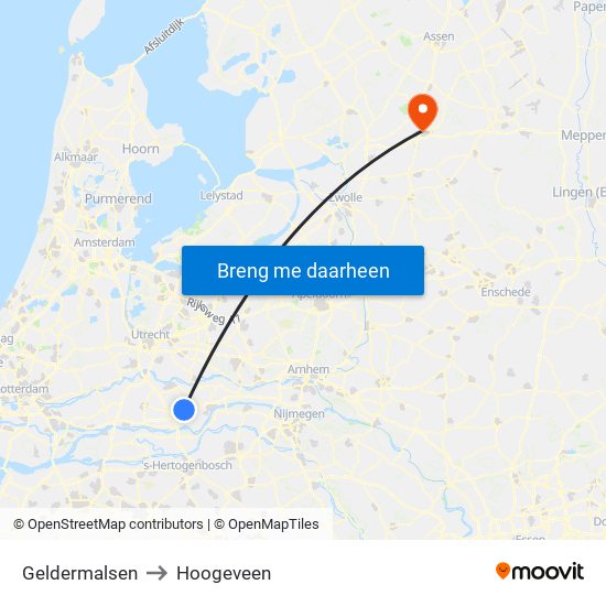 Geldermalsen to Hoogeveen map