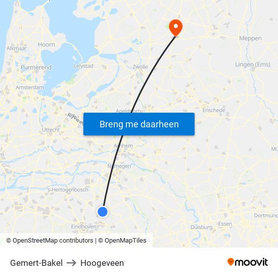 Gemert-Bakel to Hoogeveen map