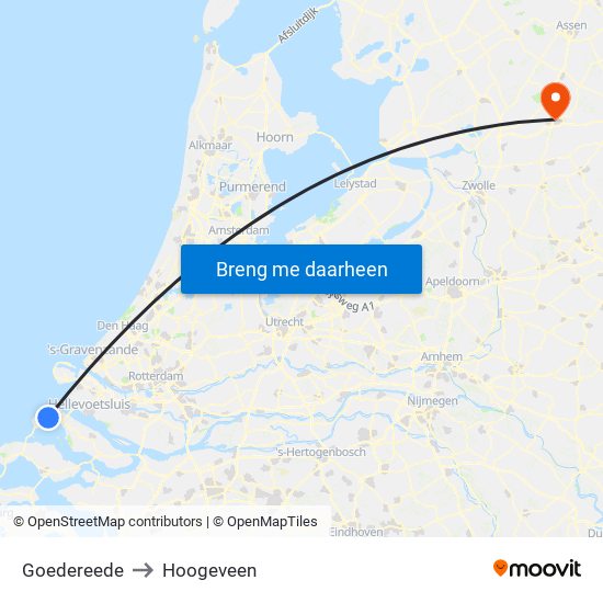 Goedereede to Hoogeveen map